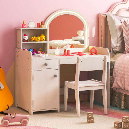 Kids Vanity Table and Chair Set with Shelves Drawer and Cabinet-White LuxuryLifeWay Online Store