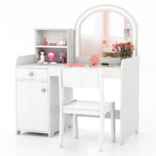 Kids Vanity Table and Chair Set with Shelves Drawer and Cabinet-White LuxuryLifeWay Online Store