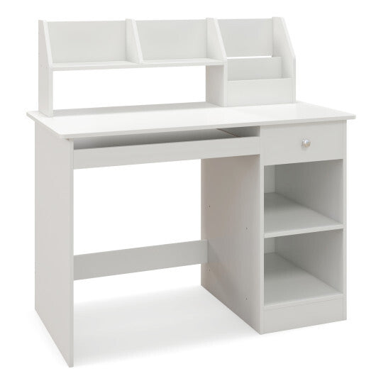 Kids Study Desk Children Writing Table with Hutch Drawer Shelves and Keyboard Tray-White LuxuryLifeWay Online Store
