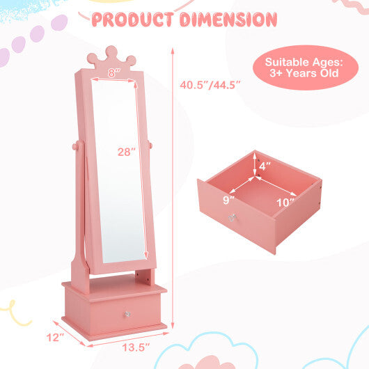 2-in-1 Kids Play Jewelry Armoire with Full Length Mirror and Drawers-Pink LuxuryLifeWay Online Store