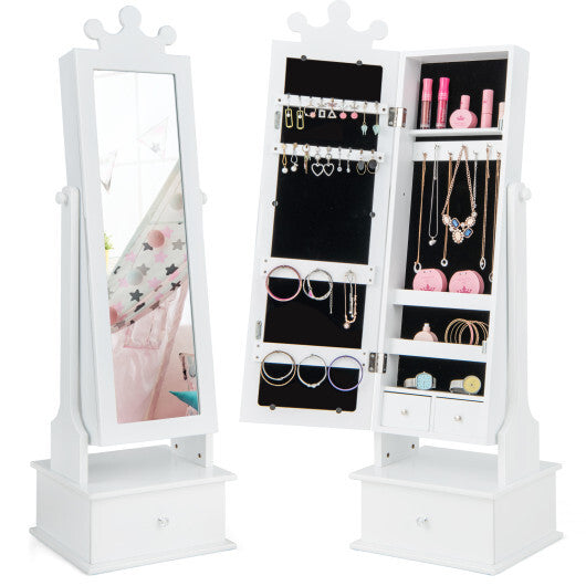 2-in-1 Kids Play Jewelry Armoire with Full Length Mirror and Drawers-Pink LuxuryLifeWay Online Store