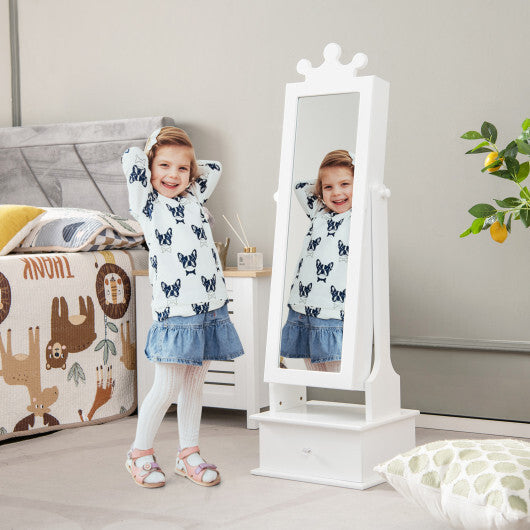 2-in-1 Kids Play Jewelry Armoire with Full Length Mirror and Drawers-Pink LuxuryLifeWay Online Store