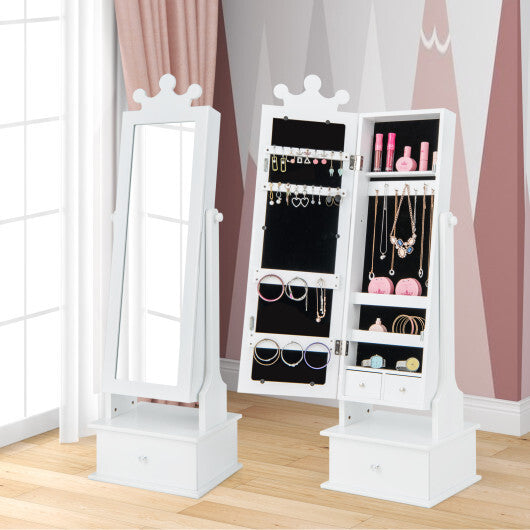 2-in-1 Kids Play Jewelry Armoire with Full Length Mirror and Drawers-Pink LuxuryLifeWay Online Store
