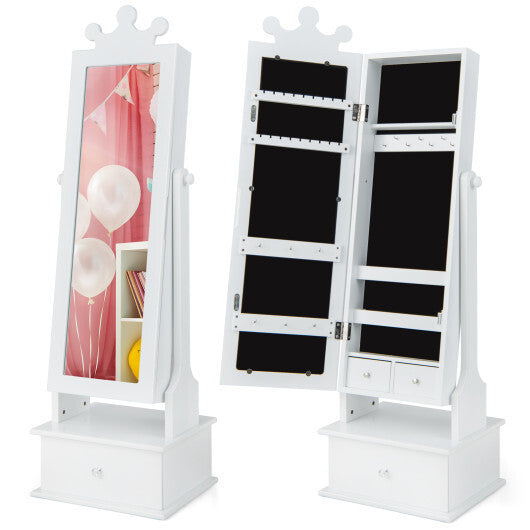 2-in-1 Kids Play Jewelry Armoire with Full Length Mirror and Drawers-Pink LuxuryLifeWay Online Store