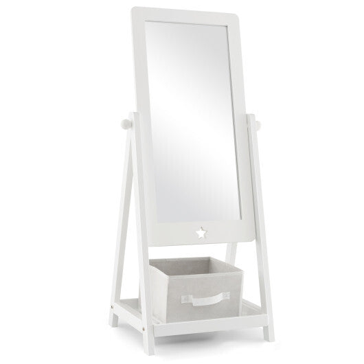 Kids Full Length Mirror 360 Degree Rotatable Dressing Mirror with Storage Bin-White LuxuryLifeWay Online Store