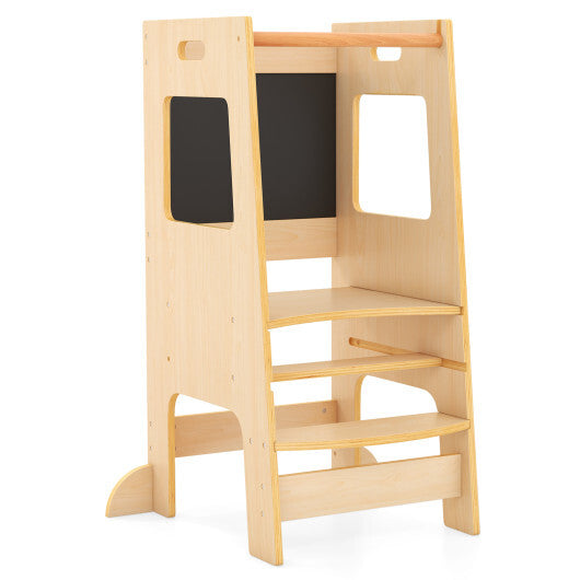 Toddler Kitchen Step Stool with Activity Chalkboard and Adjustable Height-Natural - Color: Natural LuxuryLifeWay Online Store