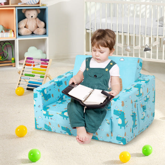 Kids Recliner Sofa Converts to Sleeper Bed for Boys Girls-Blue LuxuryLifeWay Online Store