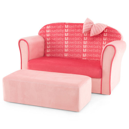 Ultra Soft Velvet Kids Sofa Chair Toddler Couch with Ottoman-Pink LuxuryLifeWay Online Store