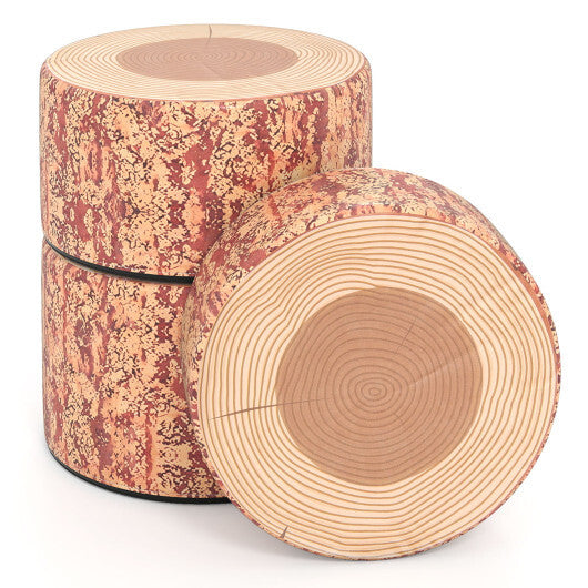 3-Piece Tree Stump Stool Set with Wood Printing Nature Decoration-Dark Walnut LuxuryLifeWay Online Store