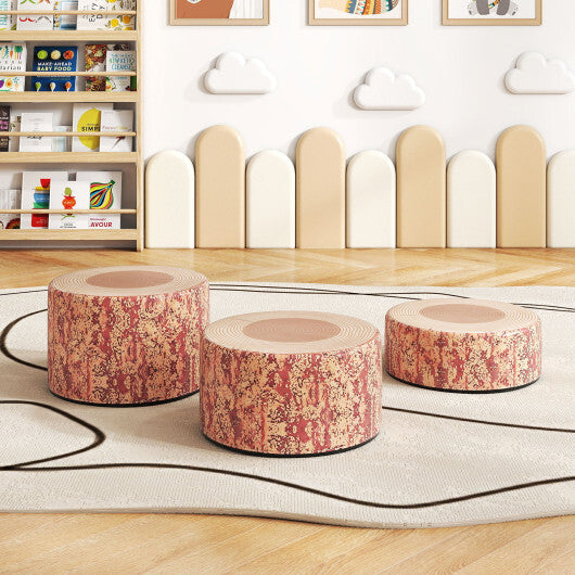 3-Piece Tree Stump Stool Set with Wood Printing Nature Decoration-Dark Walnut LuxuryLifeWay Online Store