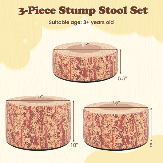 3-Piece Tree Stump Stool Set with Wood Printing Nature Decoration-Dark Walnut LuxuryLifeWay Online Store