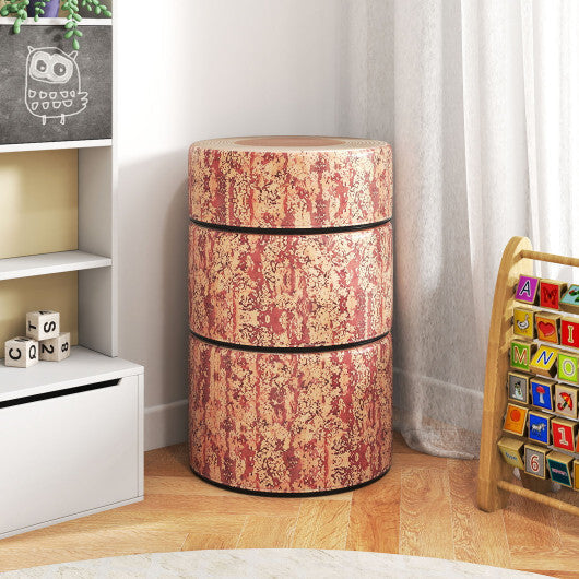 3-Piece Tree Stump Stool Set with Wood Printing Nature Decoration-Dark Walnut LuxuryLifeWay Online Store