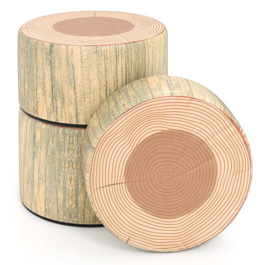 3-Piece Tree Stump Stool Set with Wood Printing Nature Decoration-Dark Walnut LuxuryLifeWay Online Store