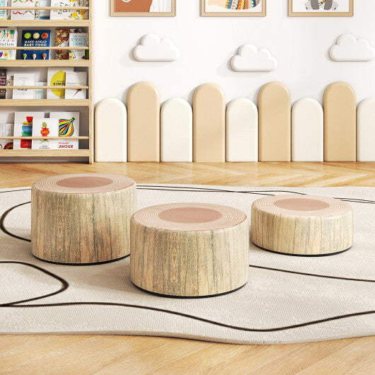 3-Piece Tree Stump Stool Set with Wood Printing Nature Decoration-Dark Walnut LuxuryLifeWay Online Store