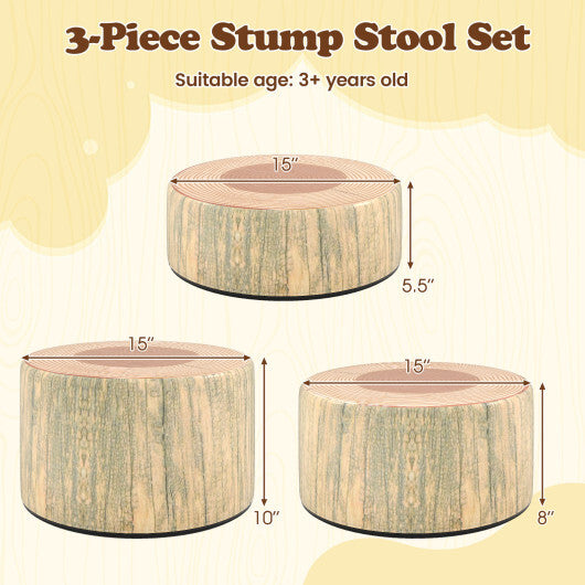 3-Piece Tree Stump Stool Set with Wood Printing Nature Decoration-Dark Walnut LuxuryLifeWay Online Store