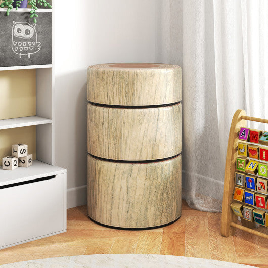 3-Piece Tree Stump Stool Set with Wood Printing Nature Decoration-Dark Walnut LuxuryLifeWay Online Store