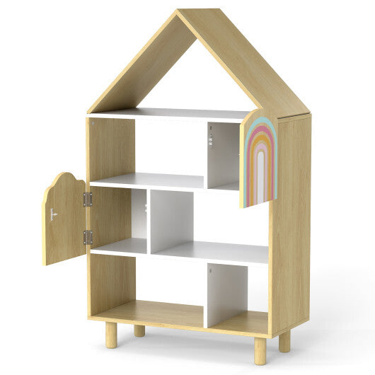 Kids Dollhouse Bookshelf House-shaped Bookcase Children Toy Storage Organizer-Natural LuxuryLifeWay Online Store