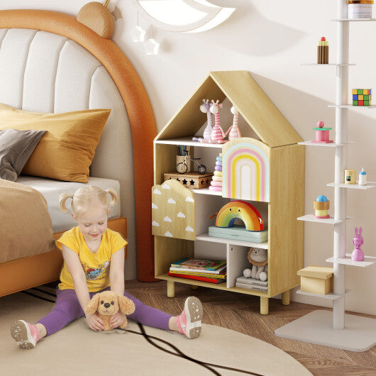 Kids Dollhouse Bookshelf House-shaped Bookcase Children Toy Storage Organizer-Natural LuxuryLifeWay Online Store