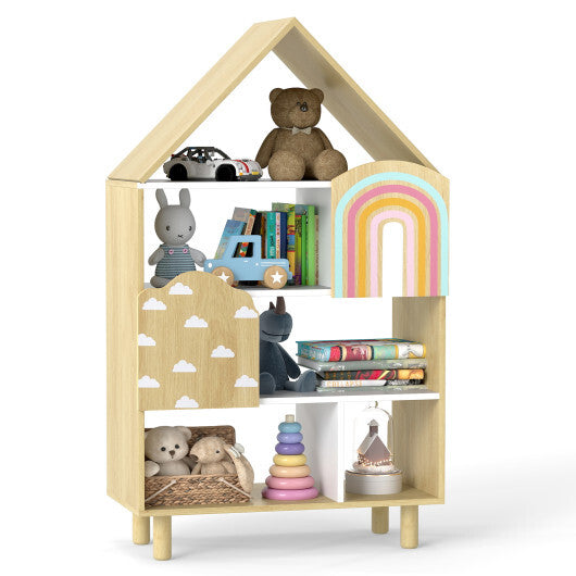 Kids Dollhouse Bookshelf House-shaped Bookcase Children Toy Storage Organizer-Natural LuxuryLifeWay Online Store