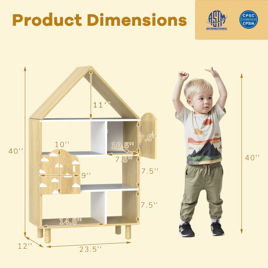 Kids Dollhouse Bookshelf House-shaped Bookcase Children Toy Storage Organizer-Natural LuxuryLifeWay Online Store