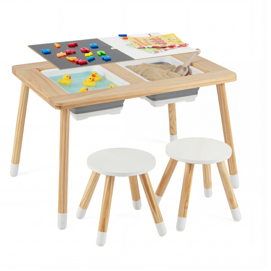 Wooden Kids Activity Table Set with Double-Sided Boards-Natural