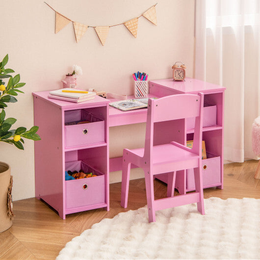 Kids Vanity Table and Chair Set with Removable Mirrors and 4 Storage Bins-Pink LuxuryLifeWay Online Store