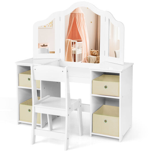 Kids Vanity Table and Chair Set with Removable Mirrors and 4 Storage Bins-Pink LuxuryLifeWay Online Store