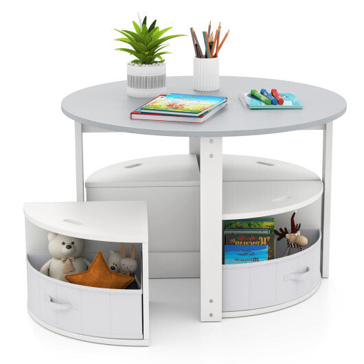 5 Piece Toddler Round Nesting Table with 4 Storage Stools for Activity-Natural LuxuryLifeWay Online Store