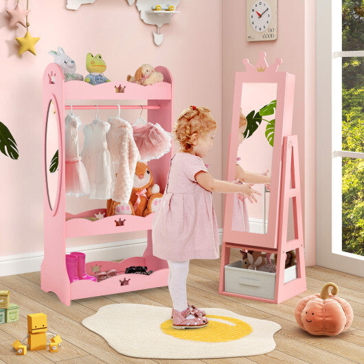 Free-Standing Full Length Kids Jewelry Armoire Cabinet with Storage Capacity-White