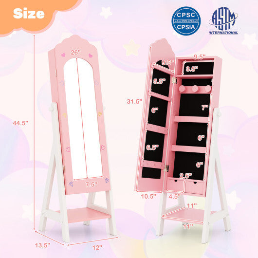 2 Pieces Kids Vanity Set and Jewelry Armoire Cabinet with Full-length Mirror-Pink LuxuryLifeWay Online Store
