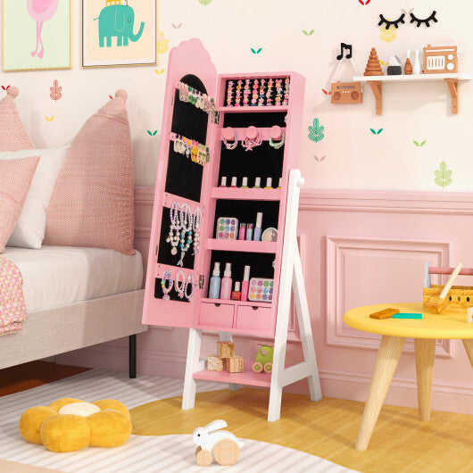 2 Pieces Kids Vanity Set and Jewelry Armoire Cabinet with Full-length Mirror-Pink LuxuryLifeWay Online Store