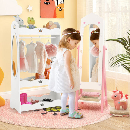 2 Pieces Kids Vanity Set and Jewelry Armoire Cabinet with Full-length Mirror-Pink LuxuryLifeWay Online Store