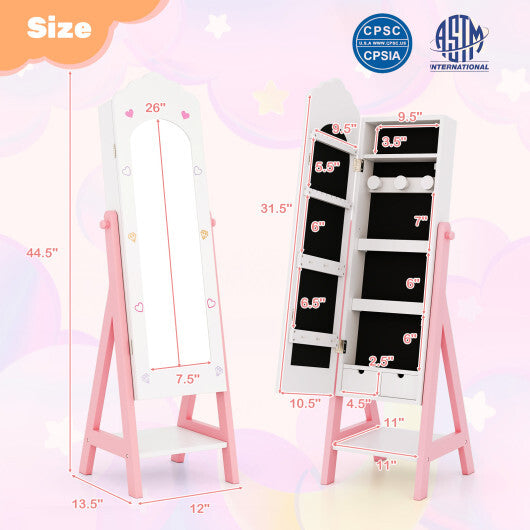 2 Pieces Kids Vanity Set and Jewelry Armoire Cabinet with Full-length Mirror-Pink LuxuryLifeWay Online Store