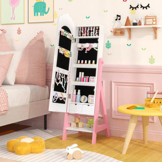 2 Pieces Kids Vanity Set and Jewelry Armoire Cabinet with Full-length Mirror-Pink LuxuryLifeWay Online Store