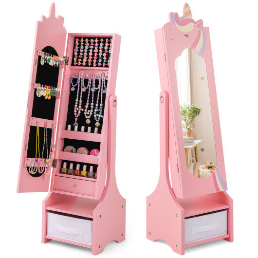 Kids Jewelry Armoire Cabinet with Storage and 2 Tilt Angles-Pink LuxuryLifeWay Online Store