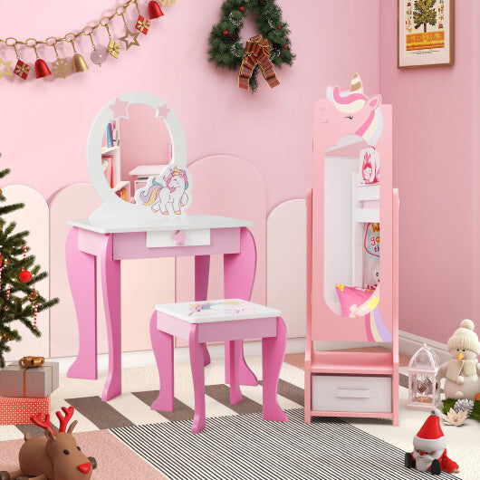 Kids Jewelry Armoire Cabinet with Storage and 2 Tilt Angles-Pink LuxuryLifeWay Online Store