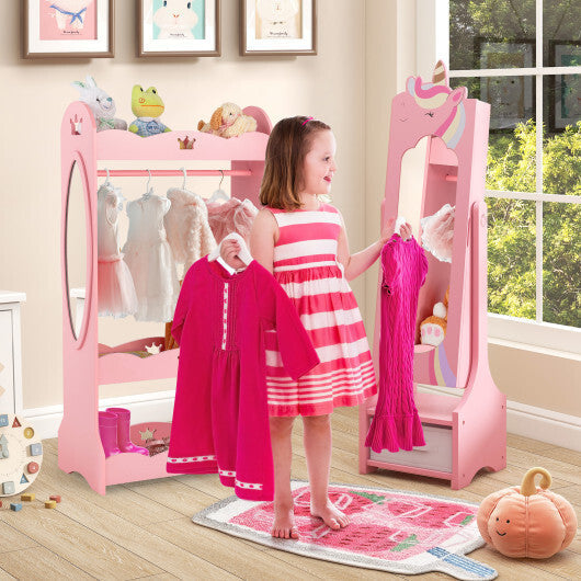Kids Jewelry Armoire Cabinet with Storage and 2 Tilt Angles-Pink LuxuryLifeWay Online Store