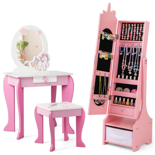 Kids Jewelry Armoire Cabinet with Storage and 2 Tilt Angles-Pink LuxuryLifeWay Online Store