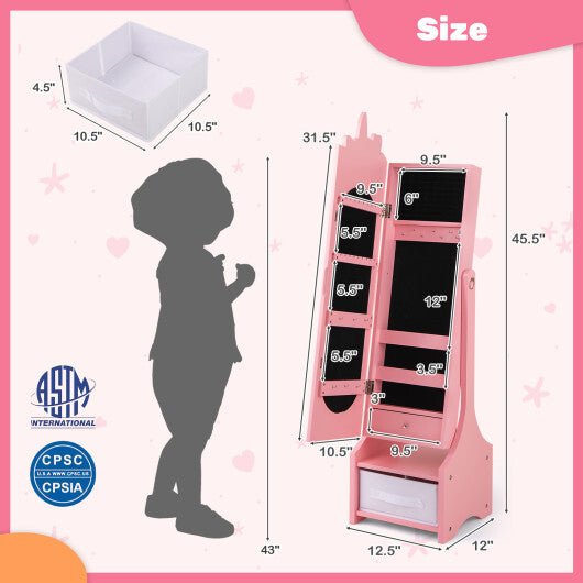 Kids Jewelry Armoire Cabinet with Storage and 2 Tilt Angles-Pink LuxuryLifeWay Online Store