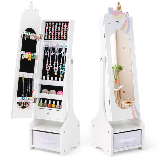 Kids Jewelry Armoire Cabinet with Storage and 2 Tilt Angles-Pink LuxuryLifeWay Online Store