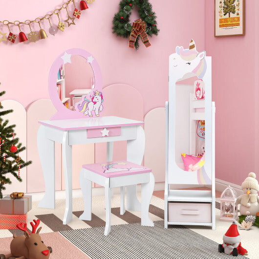 Kids Jewelry Armoire Cabinet with Storage and 2 Tilt Angles-Pink LuxuryLifeWay Online Store