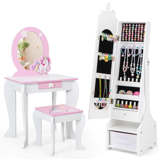Kids Jewelry Armoire Cabinet with Storage and 2 Tilt Angles-Pink LuxuryLifeWay Online Store