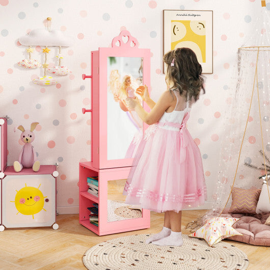 3-in-1 Freestanding Kids Jewelry Cabinet Armoire with Full Length Mirror-Pink LuxuryLifeWay Online Store