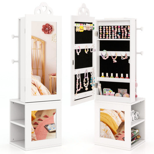 3-in-1 Freestanding Kids Jewelry Cabinet Armoire with Full Length Mirror-Pink LuxuryLifeWay Online Store