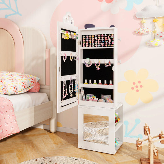3-in-1 Freestanding Kids Jewelry Cabinet Armoire with Full Length Mirror-Pink LuxuryLifeWay Online Store