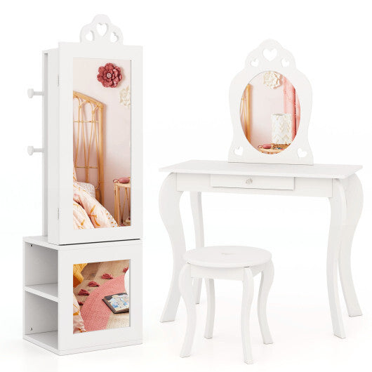 3-in-1 Freestanding Kids Jewelry Cabinet Armoire with Full Length Mirror-Pink LuxuryLifeWay Online Store