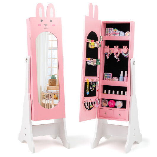 Kids Jewelry Armoire Cabinet with 2 Tilt Angles and Large Capacity-Pink LuxuryLifeWay Online Store