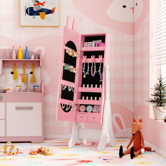 Kids Jewelry Armoire Cabinet with 2 Tilt Angles and Large Capacity-Pink LuxuryLifeWay Online Store