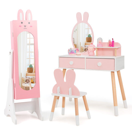 Kids Jewelry Armoire Cabinet with 2 Tilt Angles and Large Capacity-Pink LuxuryLifeWay Online Store