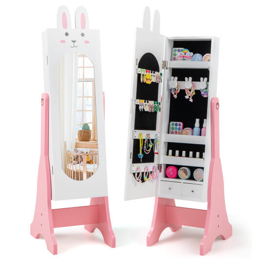 Kids Jewelry Armoire Cabinet with 2 Tilt Angles and Large Capacity-Pink LuxuryLifeWay Online Store